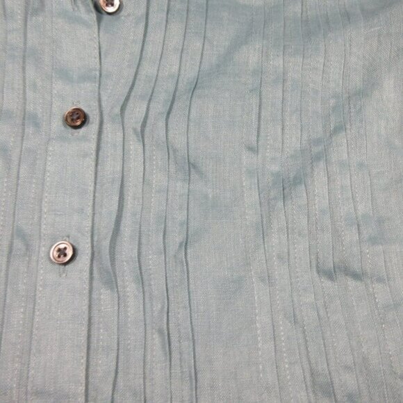 sundance womens solid teal pintucks linen button down top L - Picture 4 of 7